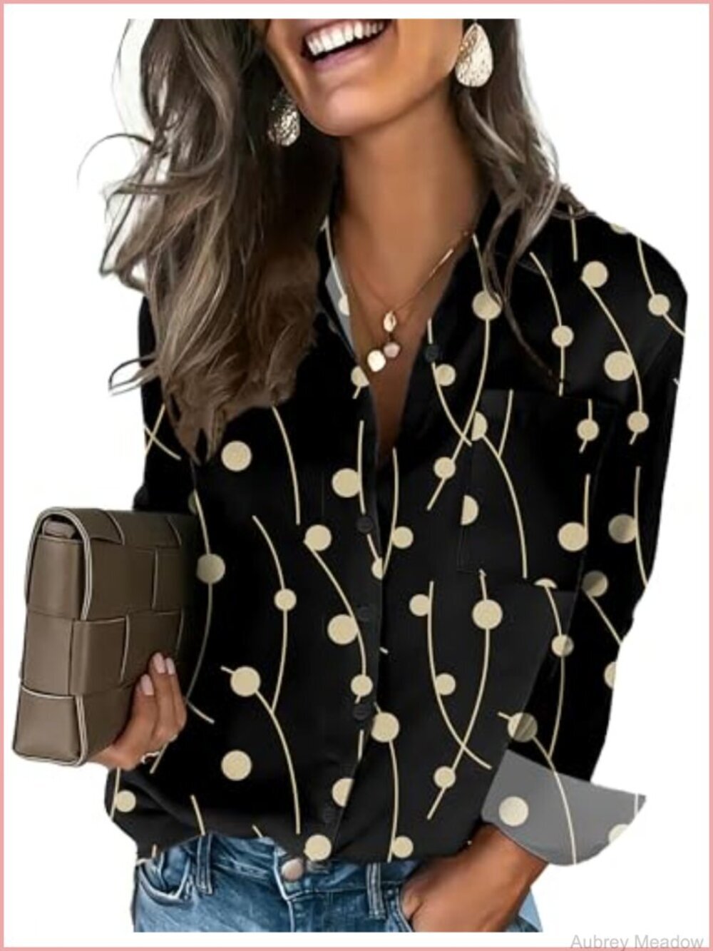 Button Down Shirt Long Sleeve Blouse Work Top with Pocket